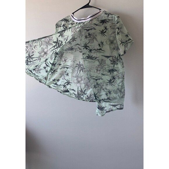 H&M Eyeshadow Women Mint Green Tropical Palm Tree Split Back Sheer Blouse Top - Picture 9 of 9